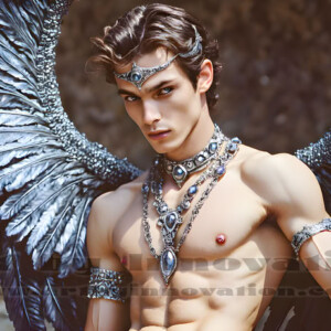 In this gallery, AI-generated dark angels handsome fallen angels with massive black and silver wings in gothic atmospheric settings. UHD digital art collection.
