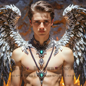 In this gallery, AI-generated dark angels handsome fallen angels with massive black and silver wings in gothic atmospheric settings. UHD digital art collection.