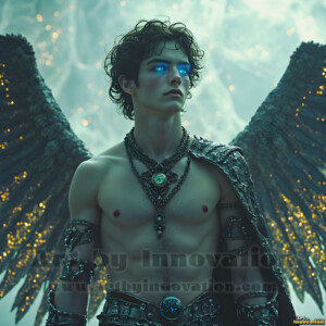 In this gallery, AI-generated dark angels handsome fallen angels with massive black and silver wings in gothic atmospheric settings. UHD digital art collection.