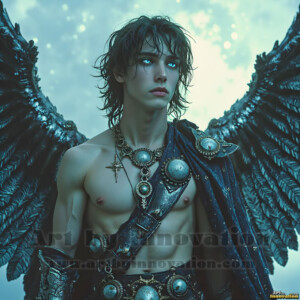 In this gallery, AI-generated dark angels handsome fallen angels with massive black and silver wings in gothic atmospheric settings. UHD digital art collection.