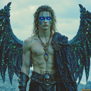 In this gallery, AI-generated dark angels handsome fallen angels with massive black and silver wings in gothic atmospheric settings. UHD digital art collection.