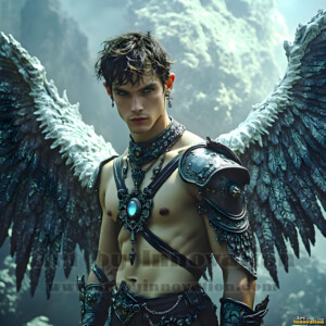 In this gallery, AI-generated dark angels handsome fallen angels with massive black and silver wings in gothic atmospheric settings. UHD digital art collection.
