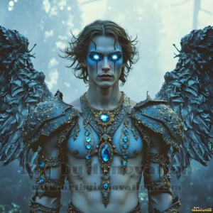 In this gallery, AI-generated dark angels handsome fallen angels with massive black and silver wings in gothic atmospheric settings. UHD digital art collection.