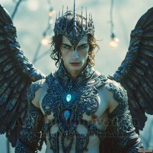 In this gallery, AI-generated dark angels handsome fallen angels with massive black and silver wings in gothic atmospheric settings. UHD digital art collection.
