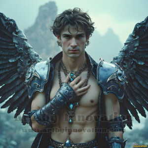 In this gallery, AI-generated dark angels handsome fallen angels with massive black and silver wings in gothic atmospheric settings. UHD digital art collection.
