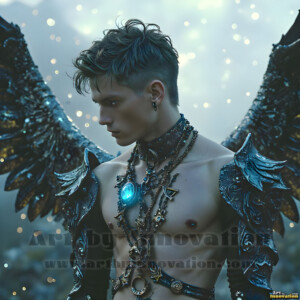 In this gallery, AI-generated dark angels handsome fallen angels with massive black and silver wings in gothic atmospheric settings. UHD digital art collection.