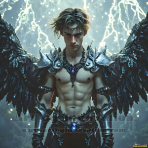 In this gallery, AI-generated dark angels handsome fallen angels with massive black and silver wings in gothic atmospheric settings. UHD digital art collection.