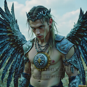 In this gallery, AI-generated dark angels handsome fallen angels with massive black and silver wings in gothic atmospheric settings. UHD digital art collection.