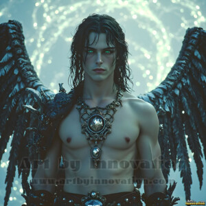 In this gallery, AI-generated dark angels handsome fallen angels with massive black and silver wings in gothic atmospheric settings. UHD digital art collection.