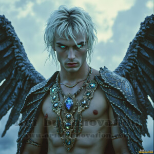 In this gallery, AI-generated dark angels handsome fallen angels with massive black and silver wings in gothic atmospheric settings. UHD digital art collection.