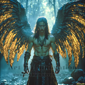 In this gallery, AI-generated dark angels handsome fallen angels with massive black and silver wings in gothic atmospheric settings. UHD digital art collection.