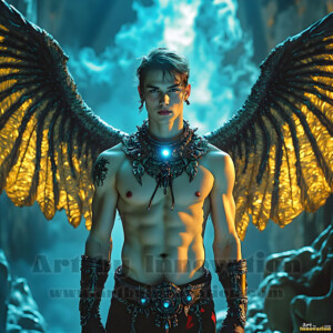 In this gallery, AI-generated dark angels handsome fallen angels with massive black and silver wings in gothic atmospheric settings. UHD digital art collection.
