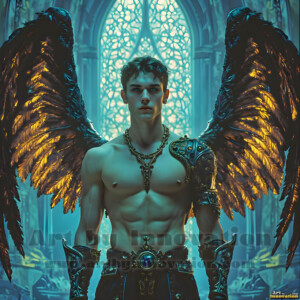 In this gallery, AI-generated dark angels handsome fallen angels with massive black and silver wings in gothic atmospheric settings. UHD digital art collection.