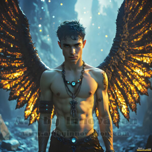 In this gallery, AI-generated dark angels handsome fallen angels with massive black and silver wings in gothic atmospheric settings. UHD digital art collection.