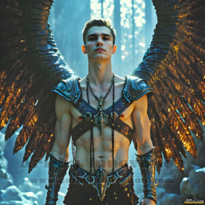 In this gallery, AI-generated dark angels handsome fallen angels with massive black and silver wings in gothic atmospheric settings. UHD digital art collection.