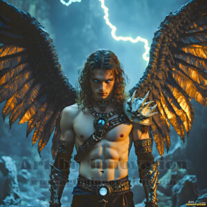 In this gallery, AI-generated dark angels handsome fallen angels with massive black and silver wings in gothic atmospheric settings. UHD digital art collection.