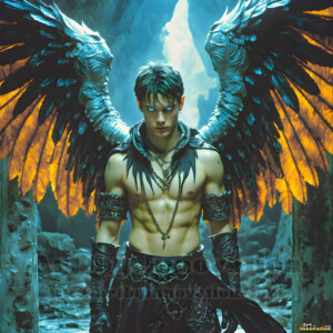 In this gallery, AI-generated dark angels handsome fallen angels with massive black and silver wings in gothic atmospheric settings. UHD digital art collection.