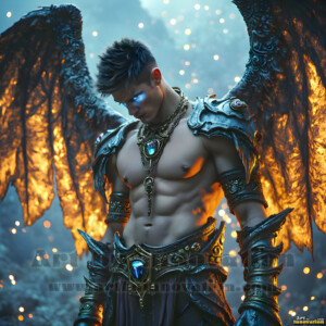 In this gallery, AI-generated dark angels handsome fallen angels with massive black and silver wings in gothic atmospheric settings. UHD digital art collection.
