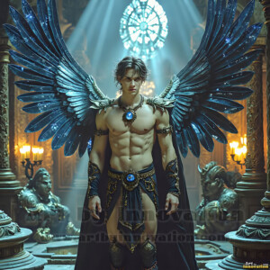 In this gallery, AI-generated dark angels handsome fallen angels with massive black and silver wings in gothic atmospheric settings. UHD digital art collection.