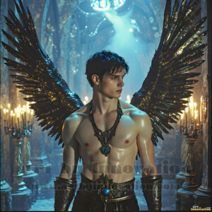 In this gallery, AI-generated dark angels handsome fallen angels with massive black and silver wings in gothic atmospheric settings. UHD digital art collection.
