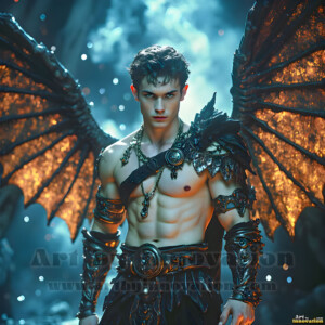 In this gallery, AI-generated dark angels handsome fallen angels with massive black and silver wings in gothic atmospheric settings. UHD digital art collection.