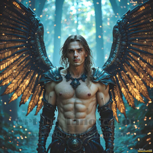 In this gallery, AI-generated dark angels handsome fallen angels with massive black and silver wings in gothic atmospheric settings. UHD digital art collection.