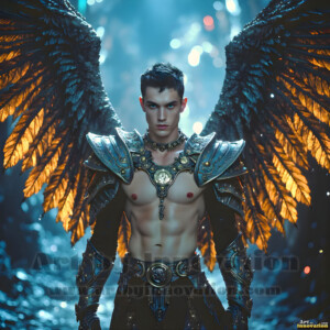 In this gallery, AI-generated dark angels handsome fallen angels with massive black and silver wings in gothic atmospheric settings. UHD digital art collection.