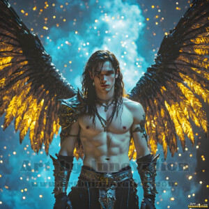 In this gallery, AI-generated dark angels handsome fallen angels with massive black and silver wings in gothic atmospheric settings. UHD digital art collection.