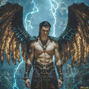 In this gallery, AI-generated dark angels handsome fallen angels with massive black and silver wings in gothic atmospheric settings. UHD digital art collection.