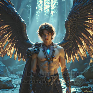 In this gallery, AI-generated dark angels handsome fallen angels with massive black and silver wings in gothic atmospheric settings. UHD digital art collection.