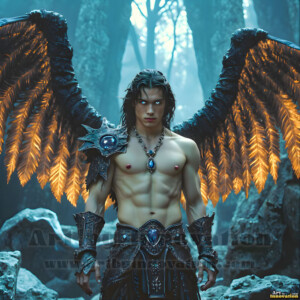 In this gallery, AI-generated dark angels handsome fallen angels with massive black and silver wings in gothic atmospheric settings. UHD digital art collection.