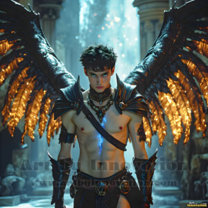In this gallery, AI-generated dark angels handsome fallen angels with massive black and silver wings in gothic atmospheric settings. UHD digital art collection.