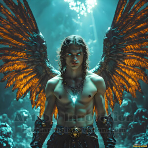 In this gallery, AI-generated dark angels handsome fallen angels with massive black and silver wings in gothic atmospheric settings. UHD digital art collection.