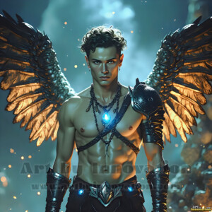 In this gallery, AI-generated dark angels handsome fallen angels with massive black and silver wings in gothic atmospheric settings. UHD digital art collection.