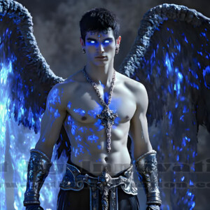 In this gallery, AI-generated dark angels handsome fallen angels with massive black and silver wings in gothic atmospheric settings. UHD digital art collection.