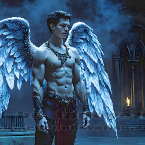 In this gallery, AI-generated dark angels handsome fallen angels with massive black and silver wings in gothic atmospheric settings. UHD digital art collection.