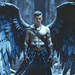 In this gallery, AI-generated dark angels handsome fallen angels with massive black and silver wings in gothic atmospheric settings. UHD digital art collection.