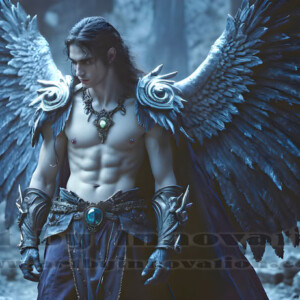 In this gallery, AI-generated dark angels handsome fallen angels with massive black and silver wings in gothic atmospheric settings. UHD digital art collection.