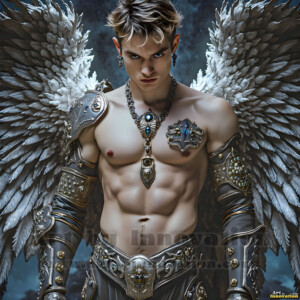 In this gallery, AI-generated dark angels handsome fallen angels with massive black and silver wings in gothic atmospheric settings. UHD digital art collection.