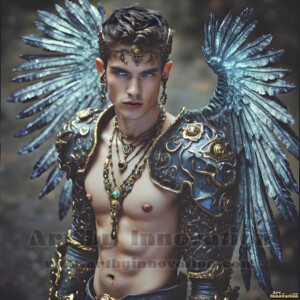 In this gallery, AI-generated dark angels handsome fallen angels with massive black and silver wings in gothic atmospheric settings. UHD digital art collection.