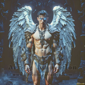 In this gallery, AI-generated dark angels handsome fallen angels with massive black and silver wings in gothic atmospheric settings. UHD digital art collection.
