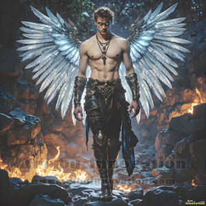 In this gallery, AI-generated dark angels handsome fallen angels with massive black and silver wings in gothic atmospheric settings. UHD digital art collection.