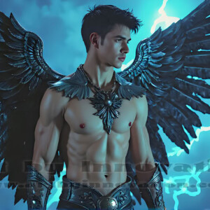 In this gallery, AI-generated dark angels handsome fallen angels with massive black and silver wings in gothic atmospheric settings. UHD digital art collection.