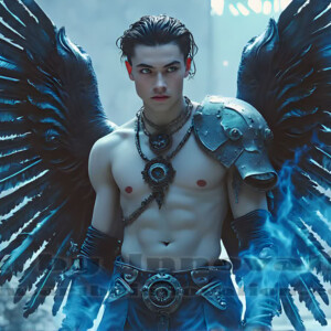 In this gallery, AI-generated dark angels handsome fallen angels with massive black and silver wings in gothic atmospheric settings. UHD digital art collection.