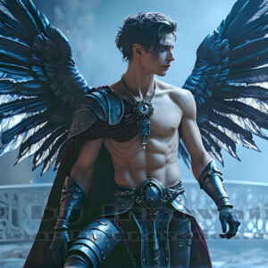 In this gallery, AI-generated dark angels handsome fallen angels with massive black and silver wings in gothic atmospheric settings. UHD digital art collection.