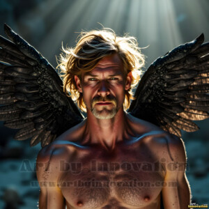 In this gallery, AI-generated dark angels handsome fallen angels with massive black and silver wings in gothic atmospheric settings. UHD digital art collection.