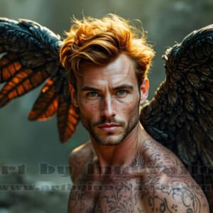 In this gallery, AI-generated dark angels handsome fallen angels with massive black and silver wings in gothic atmospheric settings. UHD digital art collection.
