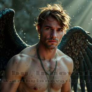 In this gallery, AI-generated dark angels handsome fallen angels with massive black and silver wings in gothic atmospheric settings. UHD digital art collection.