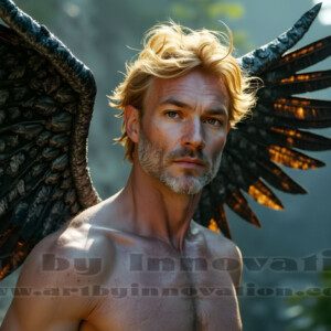 In this gallery, AI-generated dark angels handsome fallen angels with massive black and silver wings in gothic atmospheric settings. UHD digital art collection.
