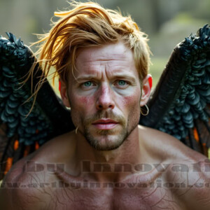 In this gallery, AI-generated dark angels handsome fallen angels with massive black and silver wings in gothic atmospheric settings. UHD digital art collection.